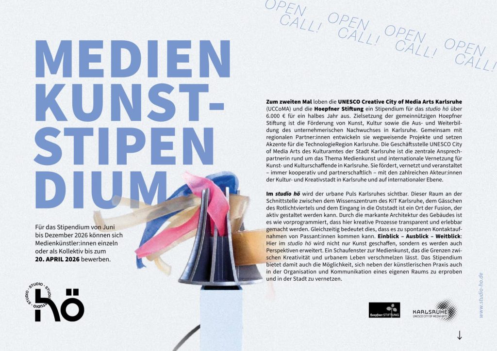 Ausschreibung des neuen Stipendiums für professionelle Kunstschaffende bis 20.04.26